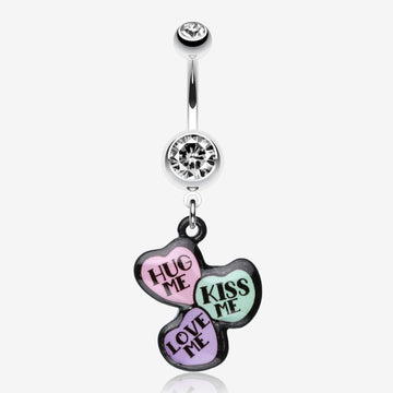 Triple Heart Statement Belly Ring-Clear Gem